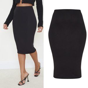 PRETTY LITTLE THING BLACK VISCOSA BLEND JERSEY MIDI SKIRT XS USA 0